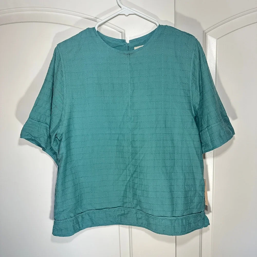NWT MIRTH Field Top & Shorts Set Womens Small Teal Stitch Cotton Handmade Boho - Picture 2 of 11